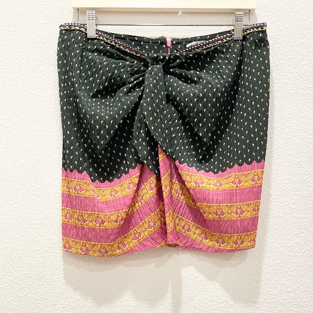 NWOT! ZARA Green Pink Front Tie Tapestry Print Mini Skirt!